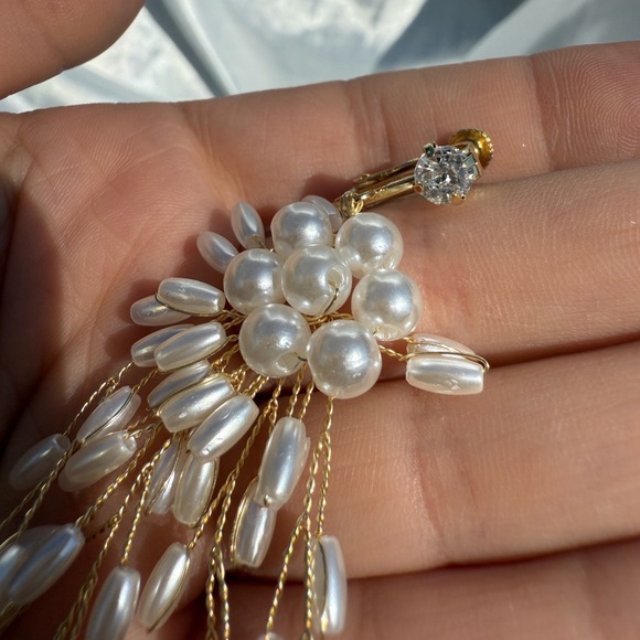 Anthrpologie Floral Pearl Cascade Statement Earrings - Picture 6 of 8